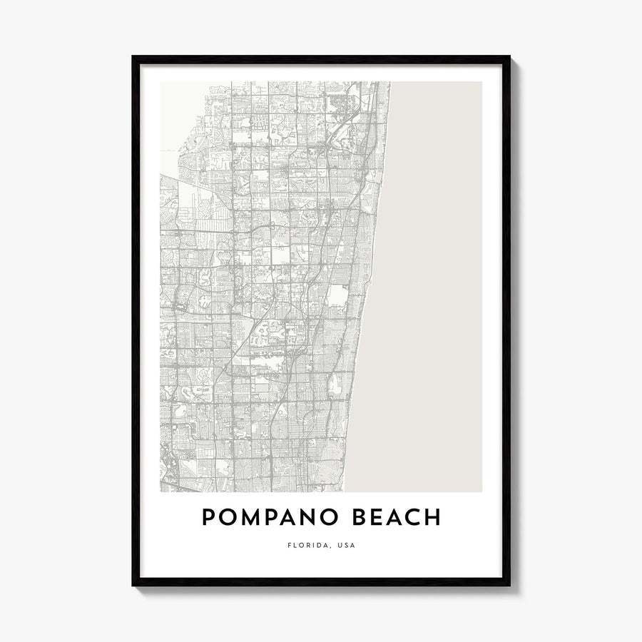 Pompano Beach Map Poster, framed poster mockup