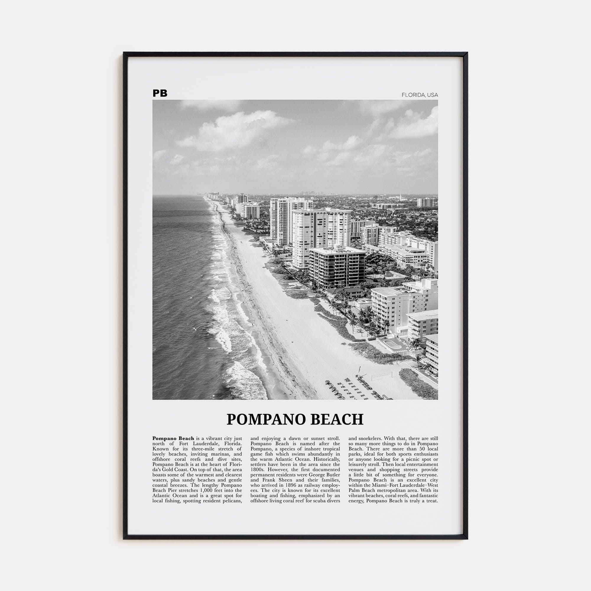 Pompano Beach Poster None / 8x12 in Nbourhood Travel B&W Poster