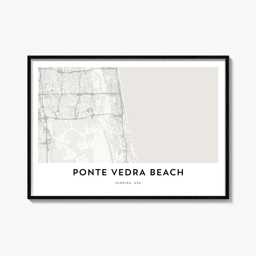 Ponte Vedra Beach black & white map poster of Florida, USA – horizontal wall art, unframed print shown in interior mockup