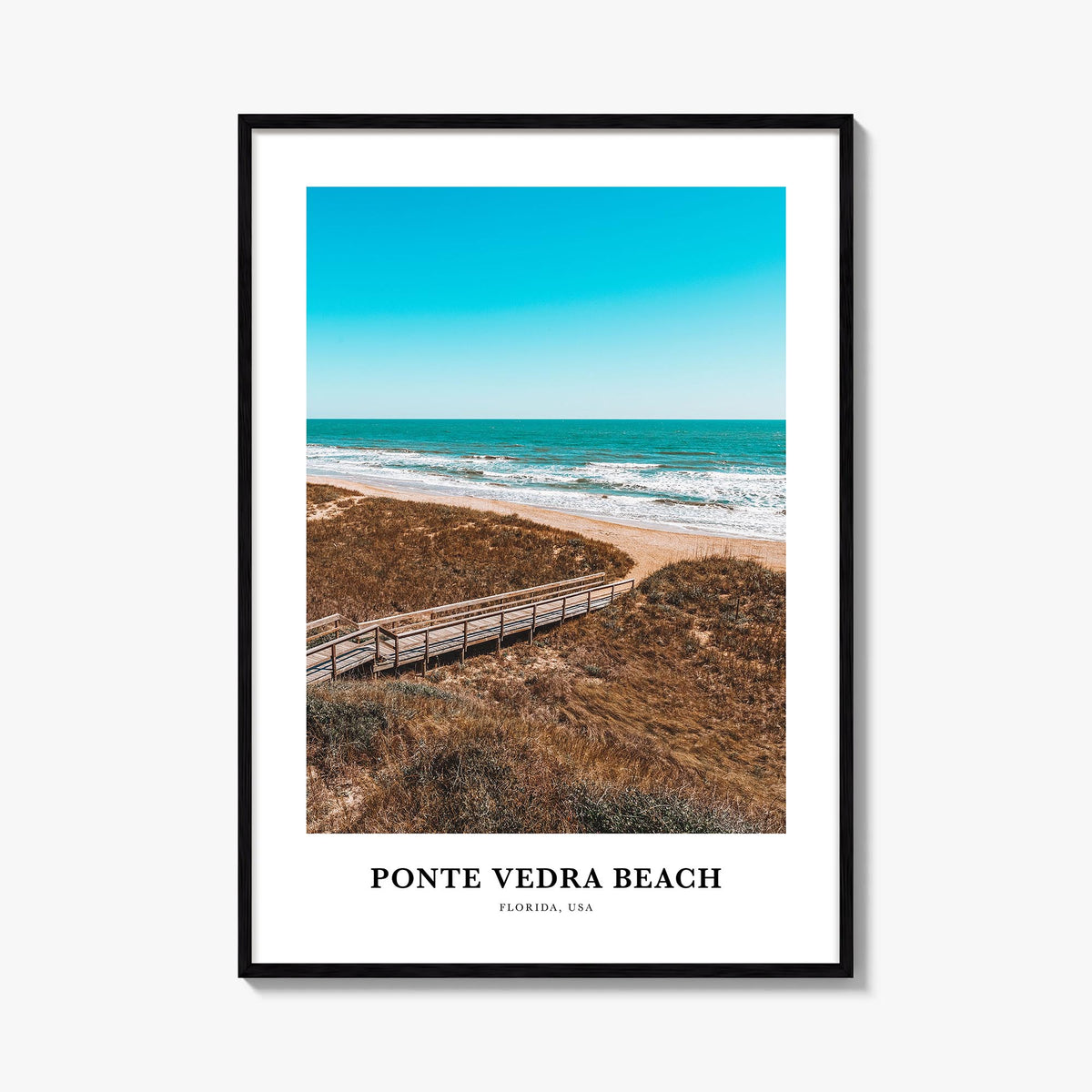 Ponte Vedra Beach colorful classic poster of Florida, USA – vertical wall art, unframed print shown in interior mockup