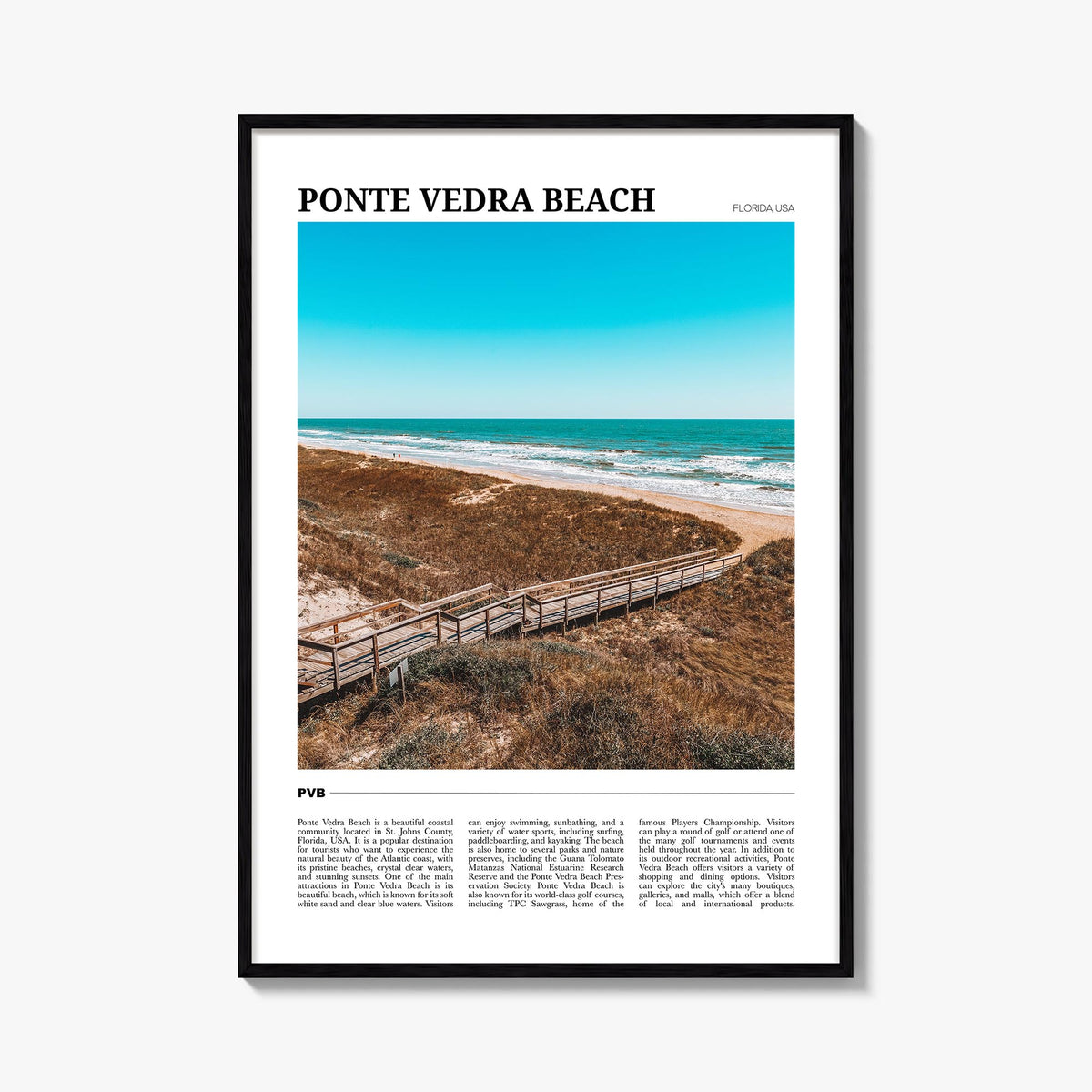 Ponte Vedra Beach colorful travel poster of Florida, USA – vertical wall art, unframed print shown in interior mockup