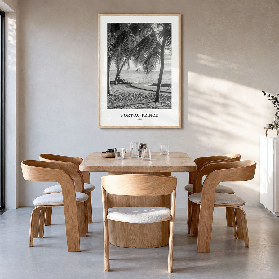 Port-au-Prince Classic Poster in a natural wood frame, hanging in a dining room