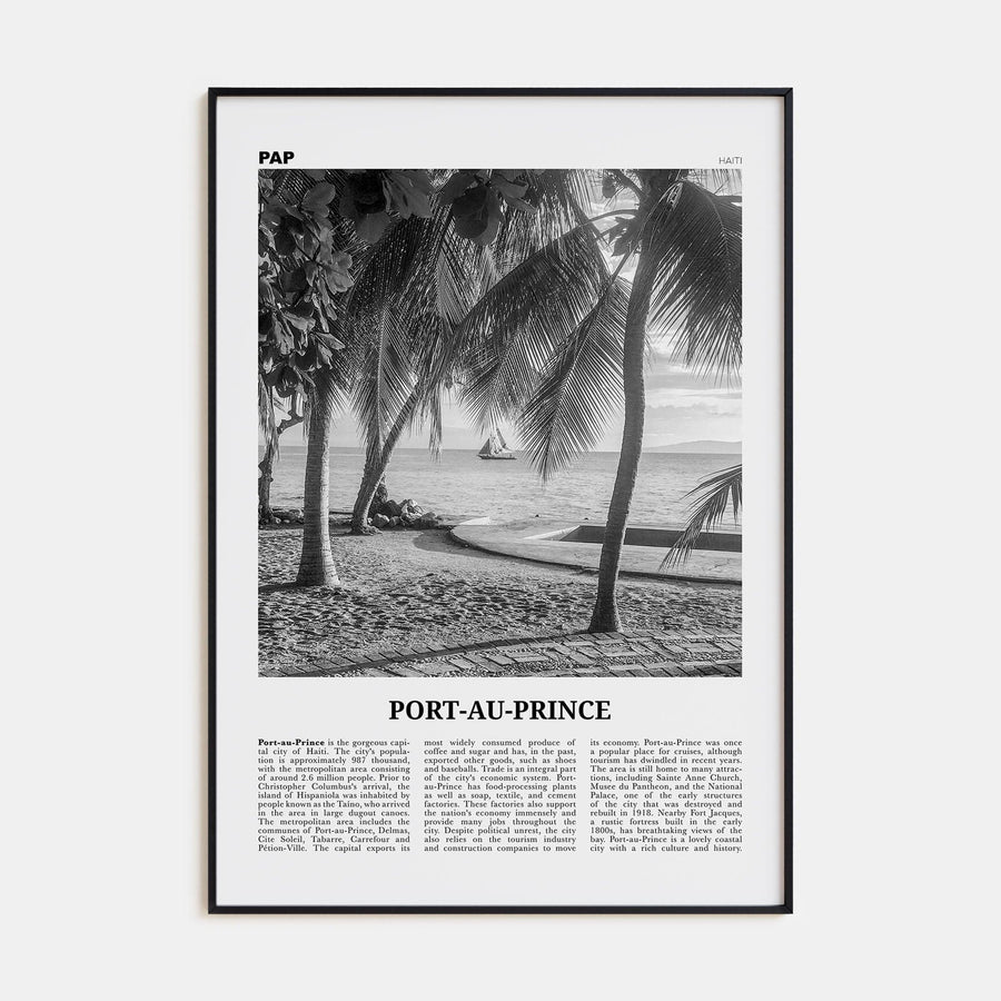 Port-au-Prince Poster Black Metal / 8x12 in Nbourhood Travel B&W Poster