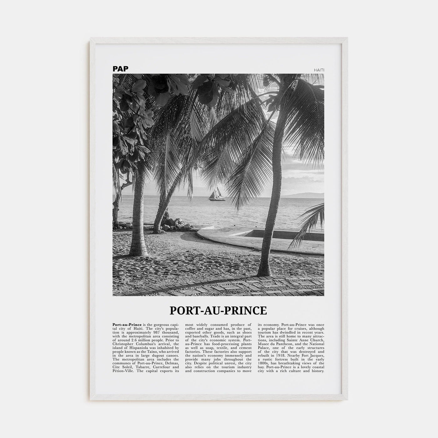 Port-au-Prince Poster White Wood / 8x12 in Nbourhood Travel B&W Poster