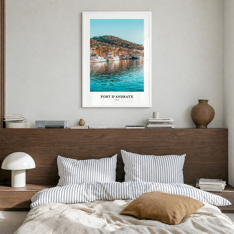 Port d'Andratx Classic Poster in a white wood frame, hanging in a bedroom
