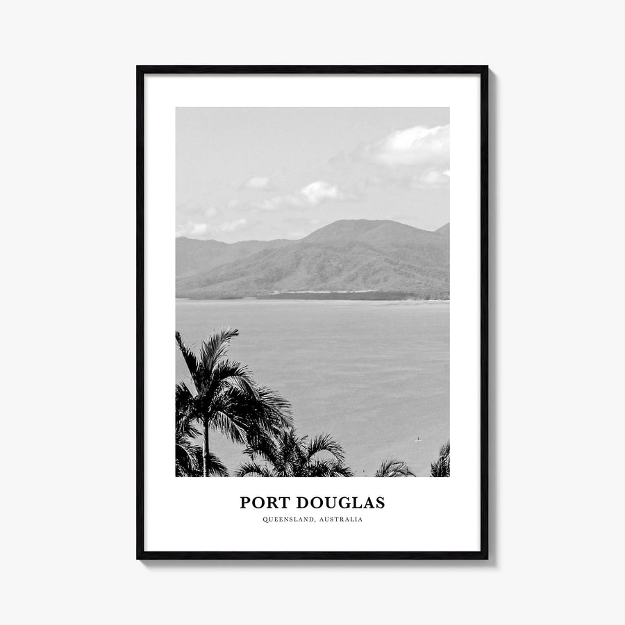 Port Douglas black & white classic poster of Queensland, Australia – vertical wall art, unframed print shown in interior mock