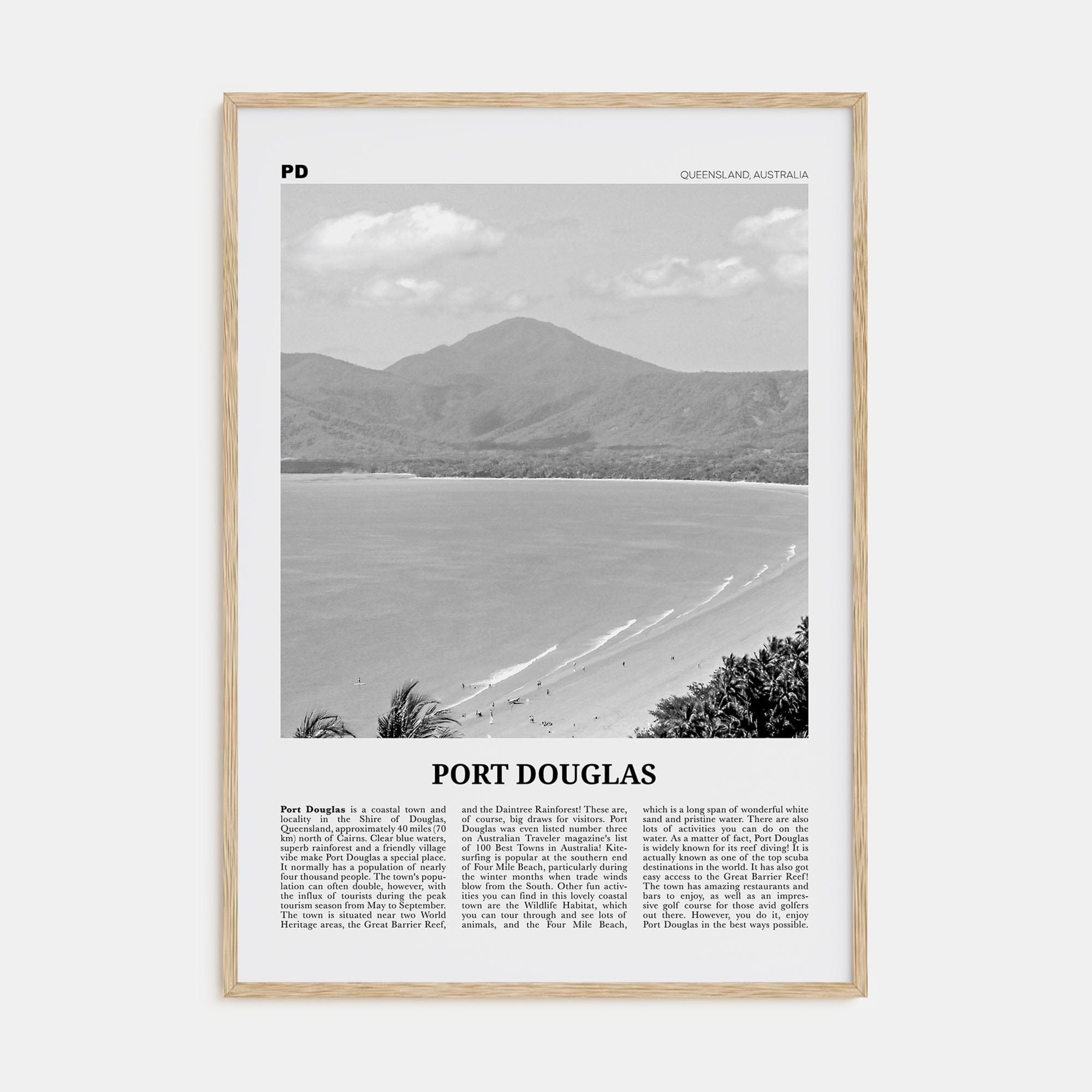 Port Douglas Poster Natural Wood / 8x12 in Nbourhood Travel B&W Poster