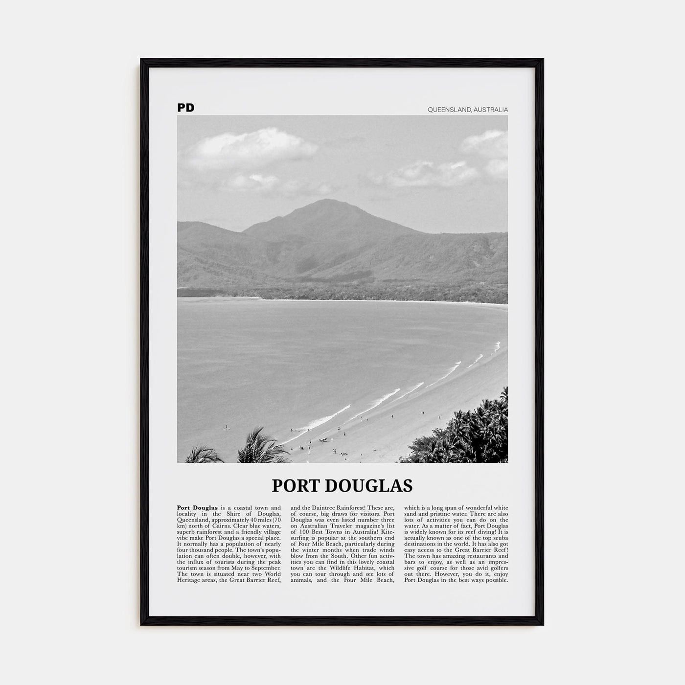 Port Douglas Poster Black Wood / 8x12 in Nbourhood Travel B&W Poster