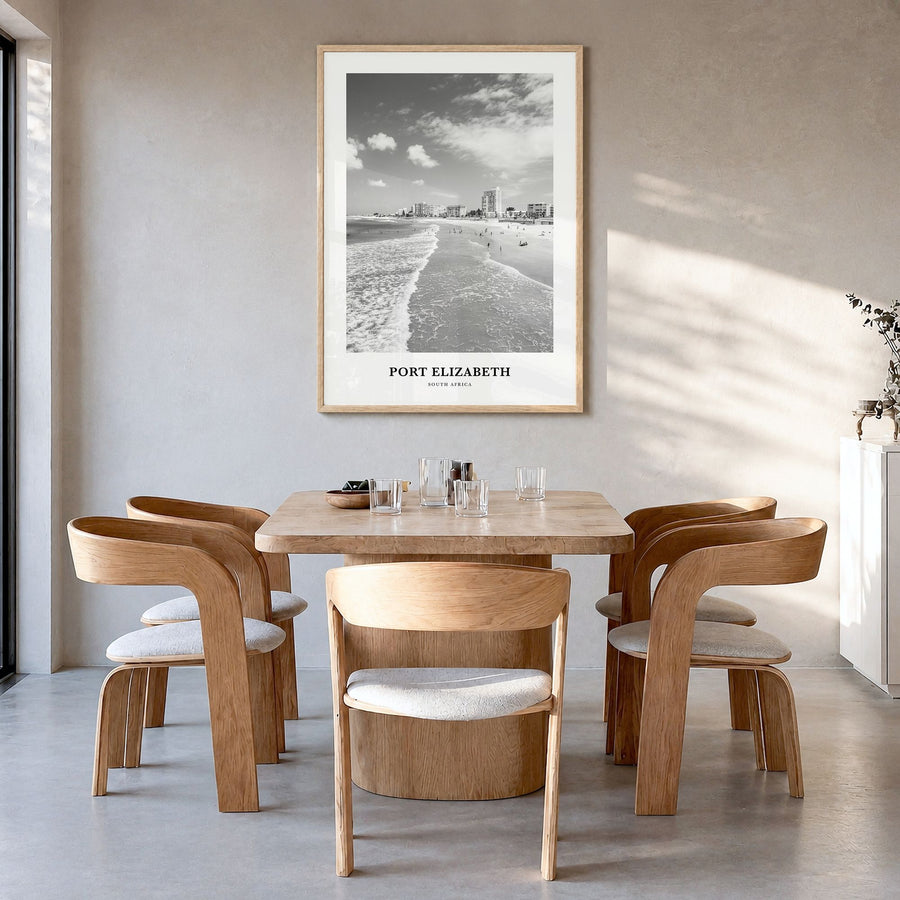 Port Elizabeth Classic Poster in a natural wood frame, hanging in a dining room