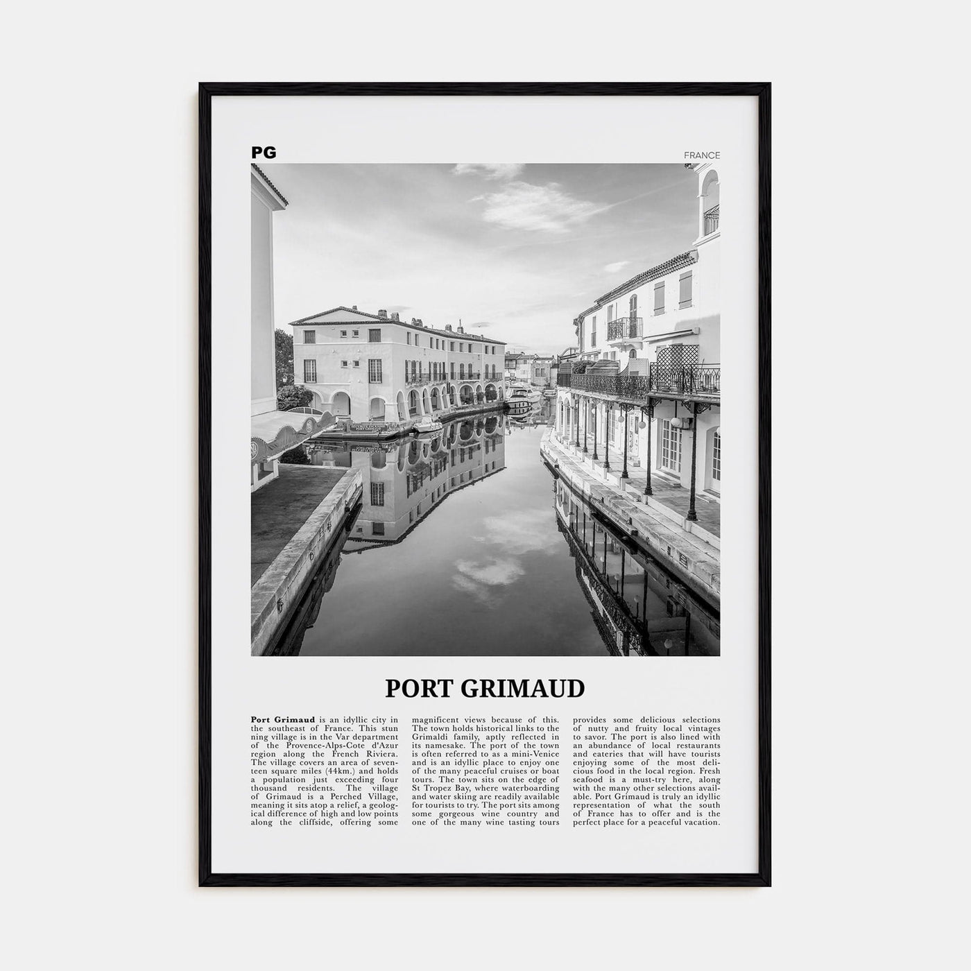 Port Grimaud Poster Black Wood / 8x12 in Nbourhood Travel B&W Poster