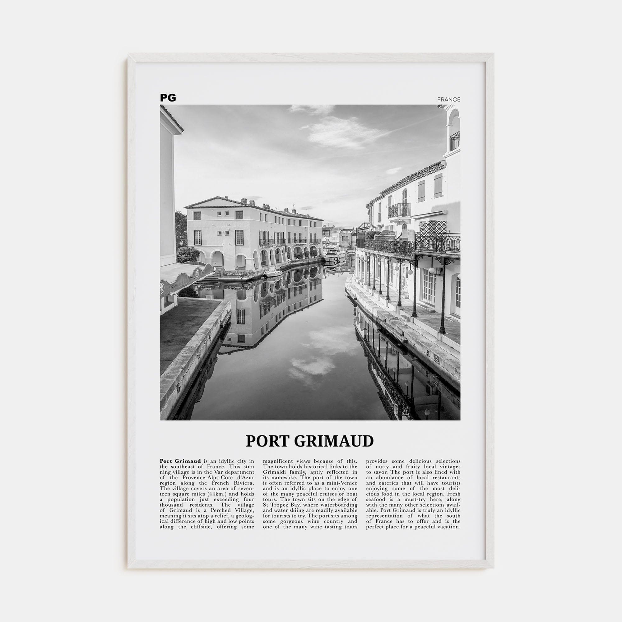 Port Grimaud Poster White Wood / 8x12 in Nbourhood Travel B&W Poster