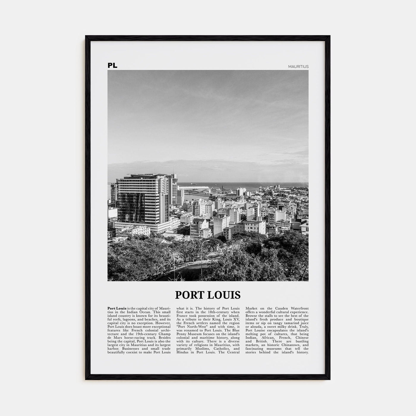 Port Louis Poster Black Wood / 8x12 in Nbourhood Travel B&W Poster