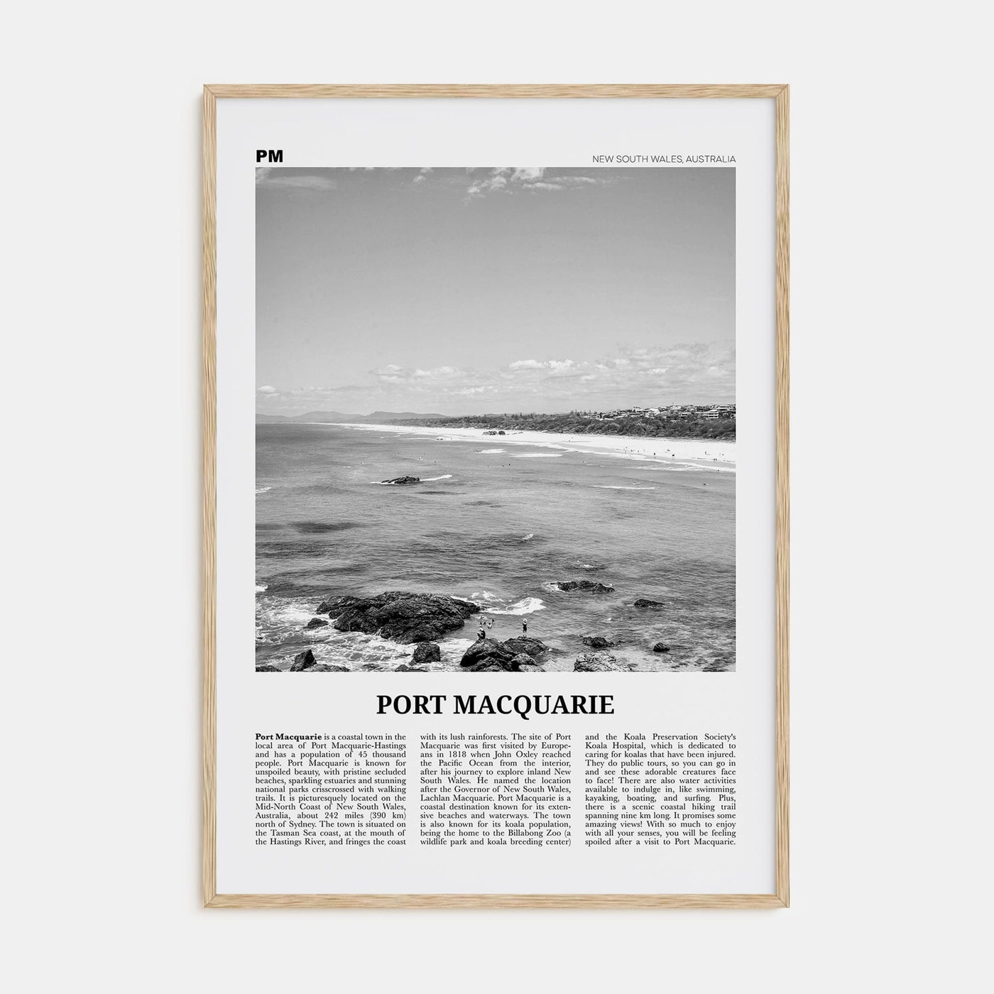 Port Macquarie Poster Natural Wood / 8x12 in Nbourhood Travel B&W Poster