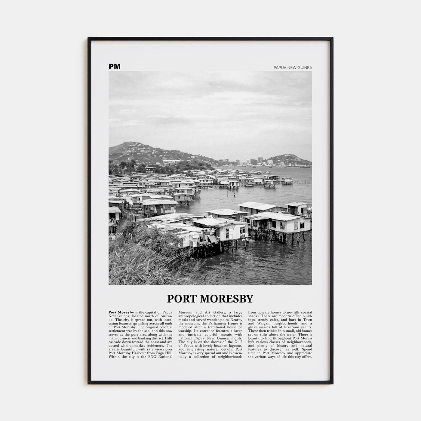 Port Moresby Poster Black Metal / 8x12 in Nbourhood Travel B&W Poster