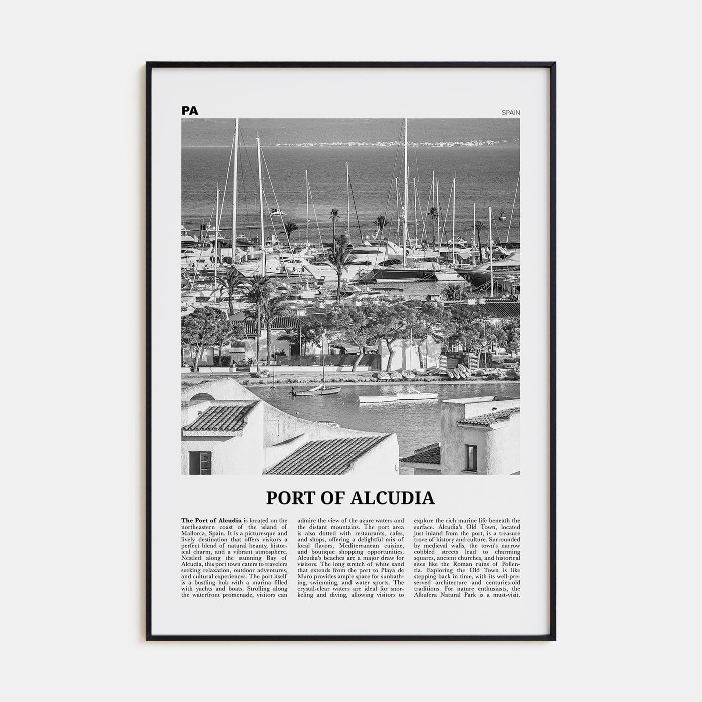 Port of Alcudia Poster Black Metal / 8x12 in Nbourhood Travel B&W Poster