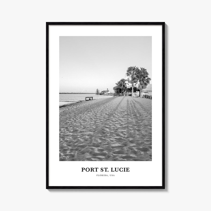 Port St. Lucie black & white classic poster of Florida, USA – vertical wall art, unframed print shown in interior mockup