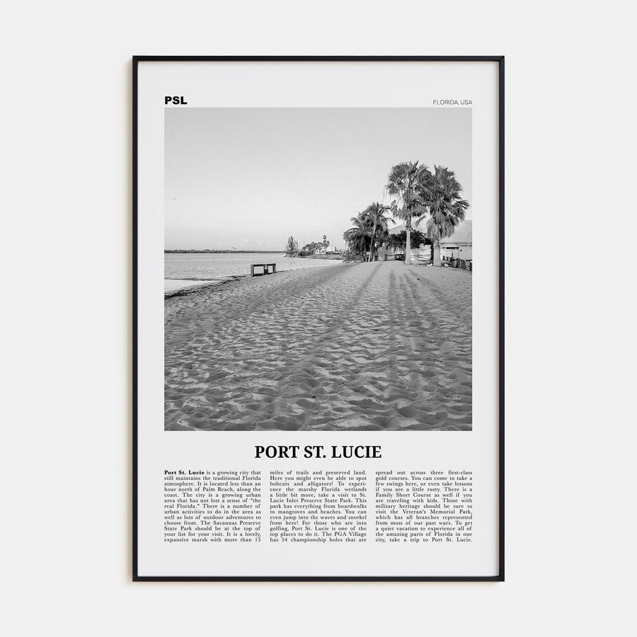Port St. Lucie Poster Black Metal / 8x12 in Nbourhood Travel B&W Poster