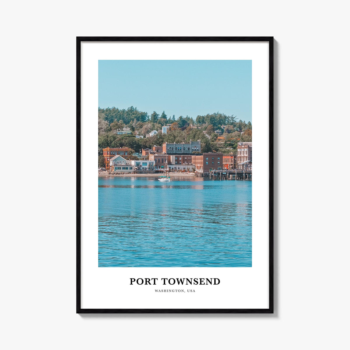 Port Townsend colorful classic poster of Washington, USA – vertical wall art, unframed print shown in interior mockup