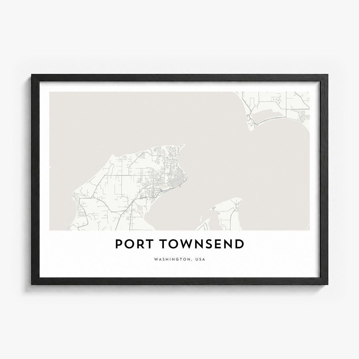 Port Townsend Map Poster in a black wood frame