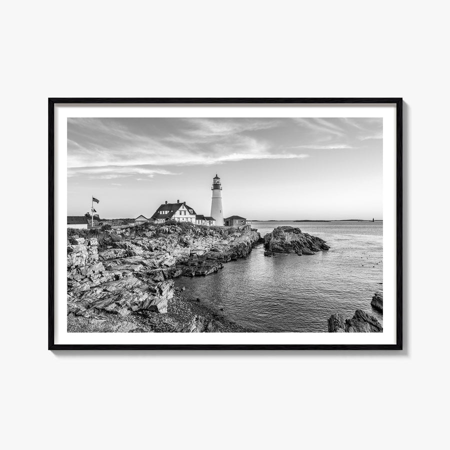 Portland, Maine black & white photo poster of Maine, USA – horizontal wall art, unframed print shown in interior mockup