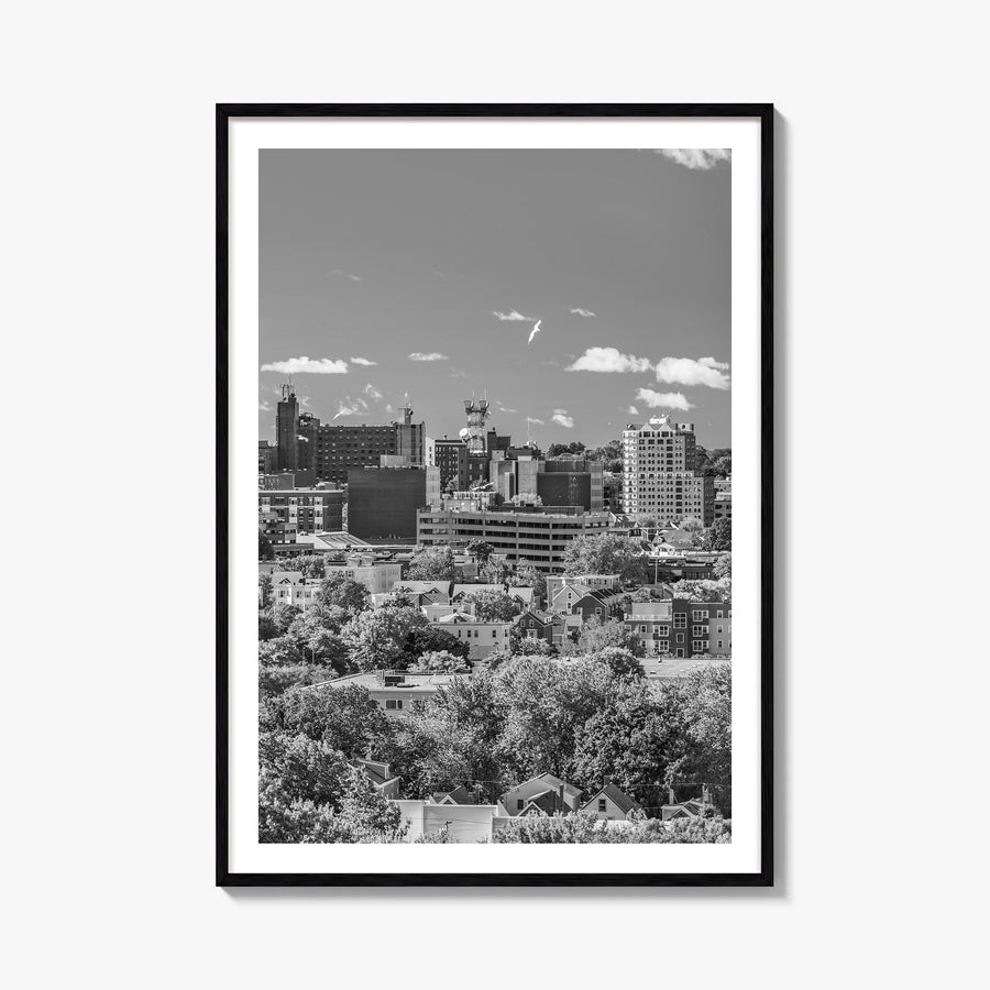 Portland, Maine black & white photo poster of Maine, USA – vertical wall art, unframed print shown in interior mockup