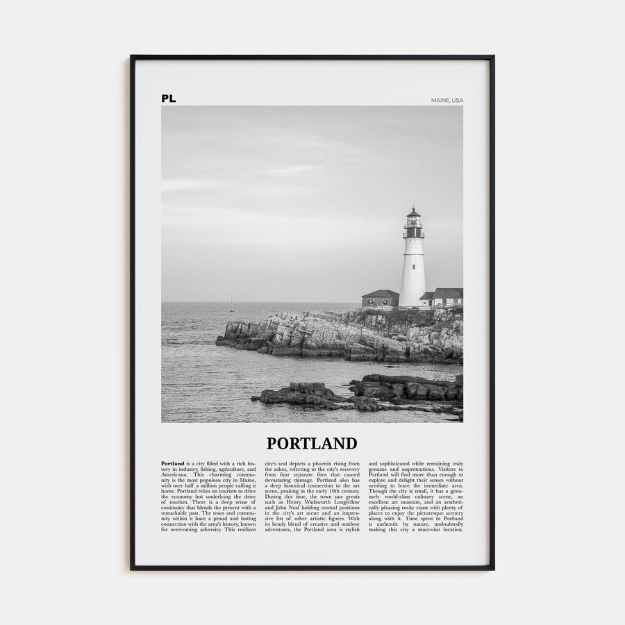 Portland, Maine Poster Black Metal / 8x12 in Nbourhood Travel B&W Poster