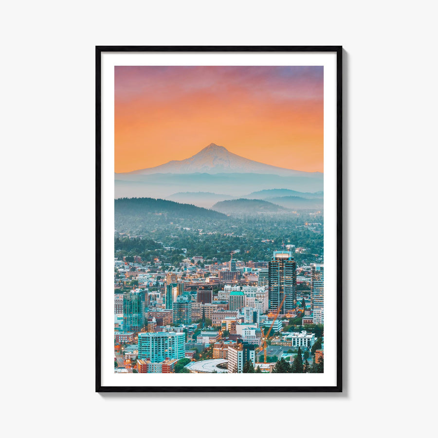 Portland, Oregon colorful photo poster of Oregon, USA – vertical wall art, unframed print shown in interior mockup