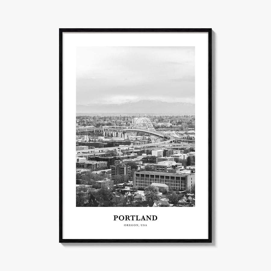 Portland, Oregon no. 1 black & white classic poster of Oregon, USA – vertical wall art, unframed print shown in interior mock