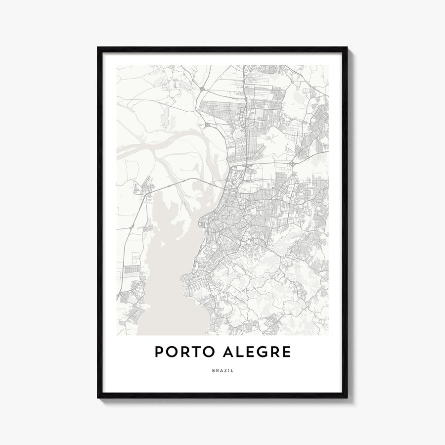 Porto Alegre black & white map poster of Brazil – vertical wall art, unframed print shown in interior mockup