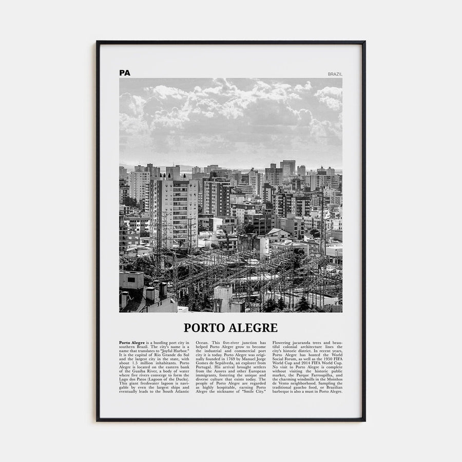 Porto Alegre Poster Black Metal / 8x12 in Nbourhood Travel B&W Poster