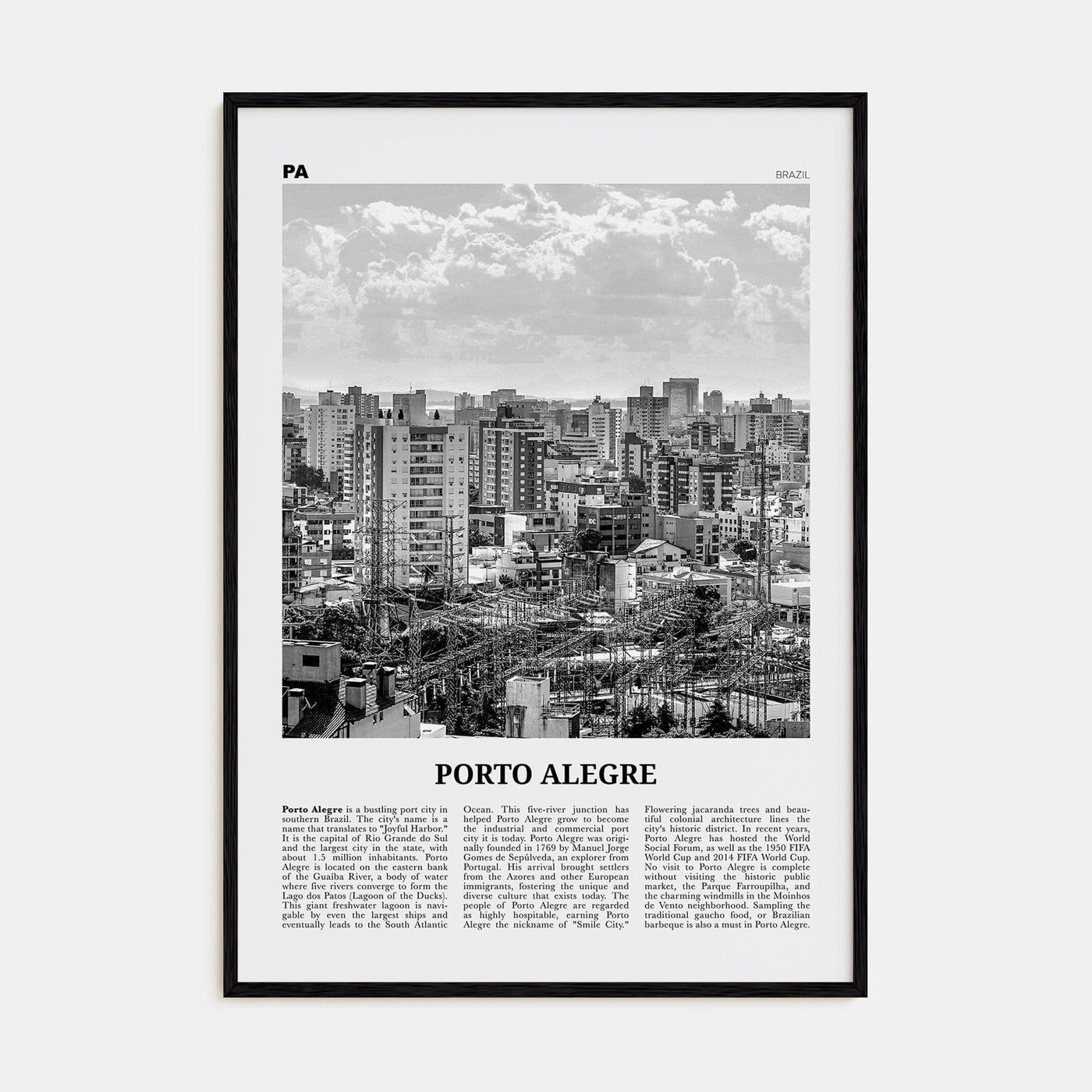 Porto Alegre Poster Black Wood / 8x12 in Nbourhood Travel B&W Poster