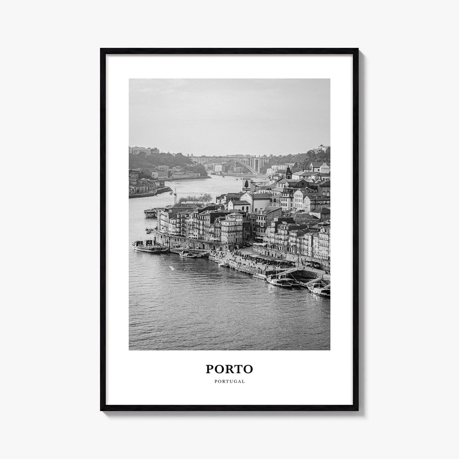 Porto black & white classic poster of Portugal – vertical wall art, unframed print shown in interior mockup