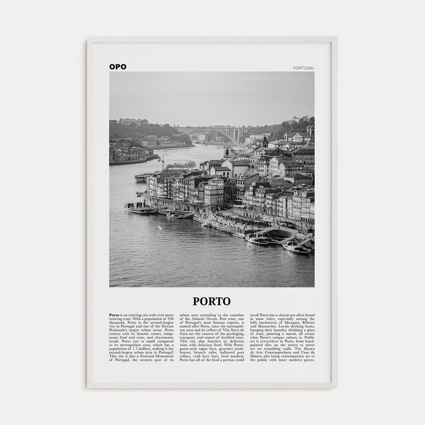 Porto Poster White Wood / 8x12 in Nbourhood Travel B&W Poster