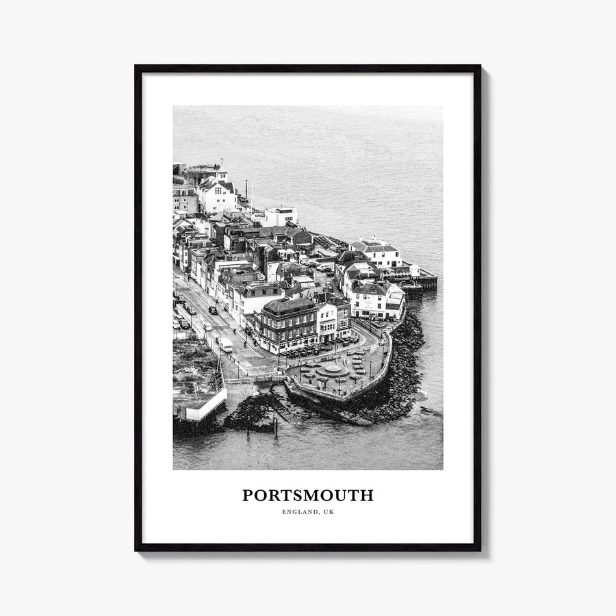 Portsmouth, England no. 2 black & white classic poster of England, UK – vertical wall art, unframed print shown in interior m