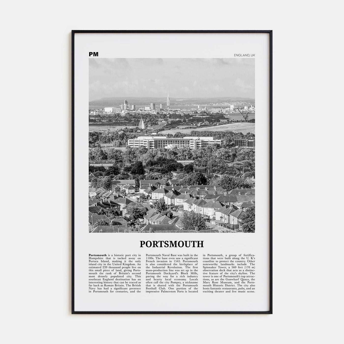 Portsmouth, England No 2 Poster None / 8x12 in Nbourhood Travel B&W Poster