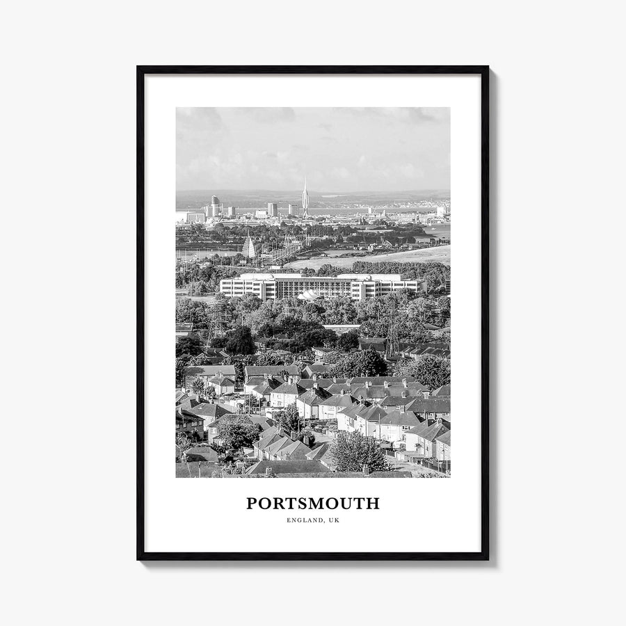 Portsmouth, England no. 3 black & white classic poster of England, UK – vertical wall art, unframed print shown in interior m