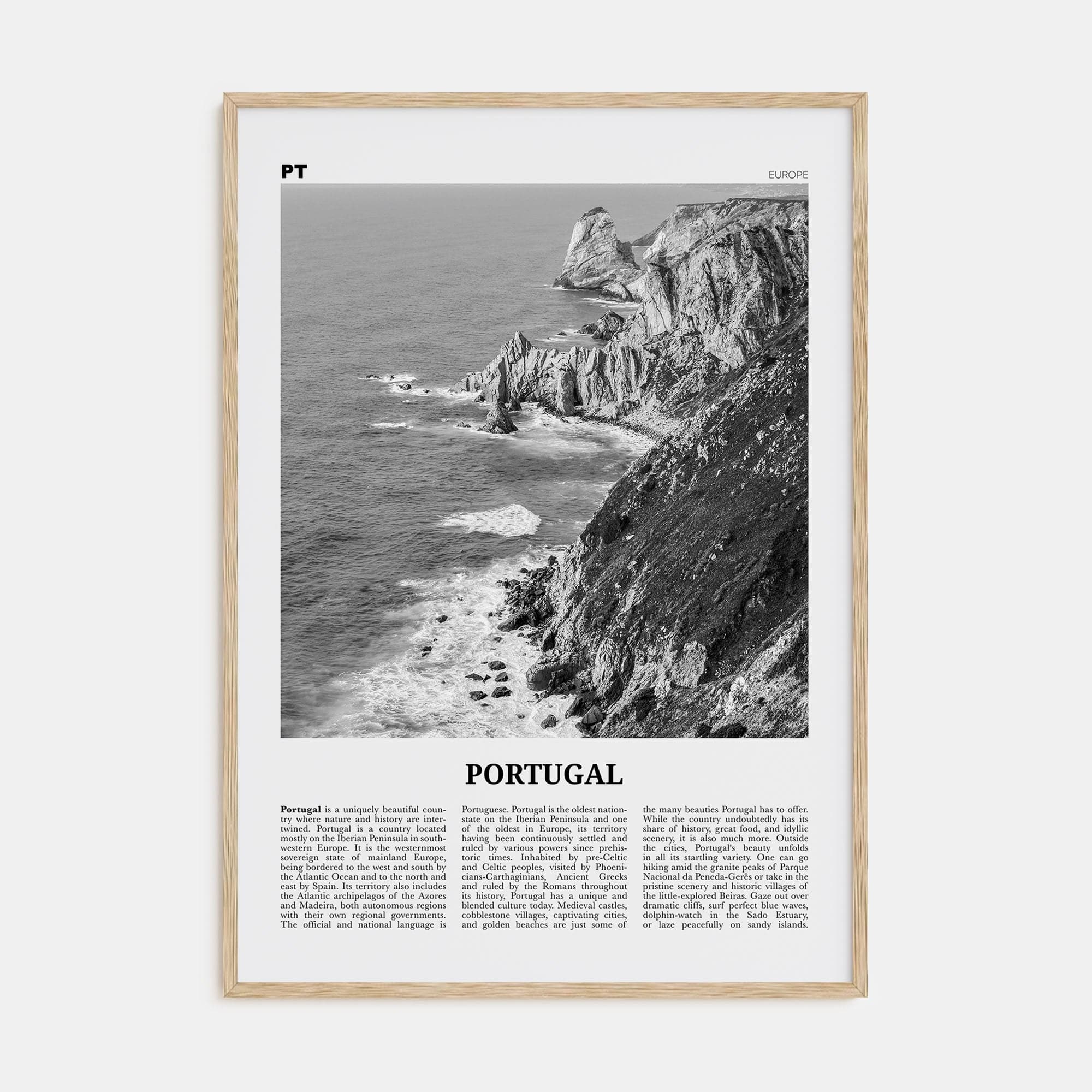 Portugal No 1 Poster Natural Wood / 8x12 in Nbourhood Travel B&W Poster