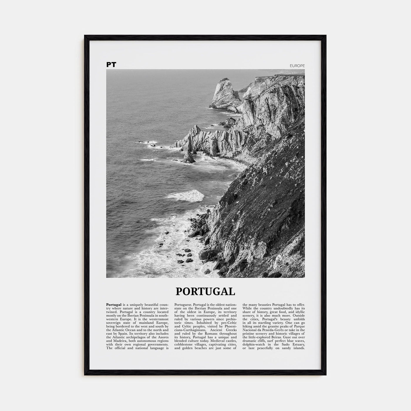 Portugal No 1 Poster Black Wood / 8x12 in Nbourhood Travel B&W Poster