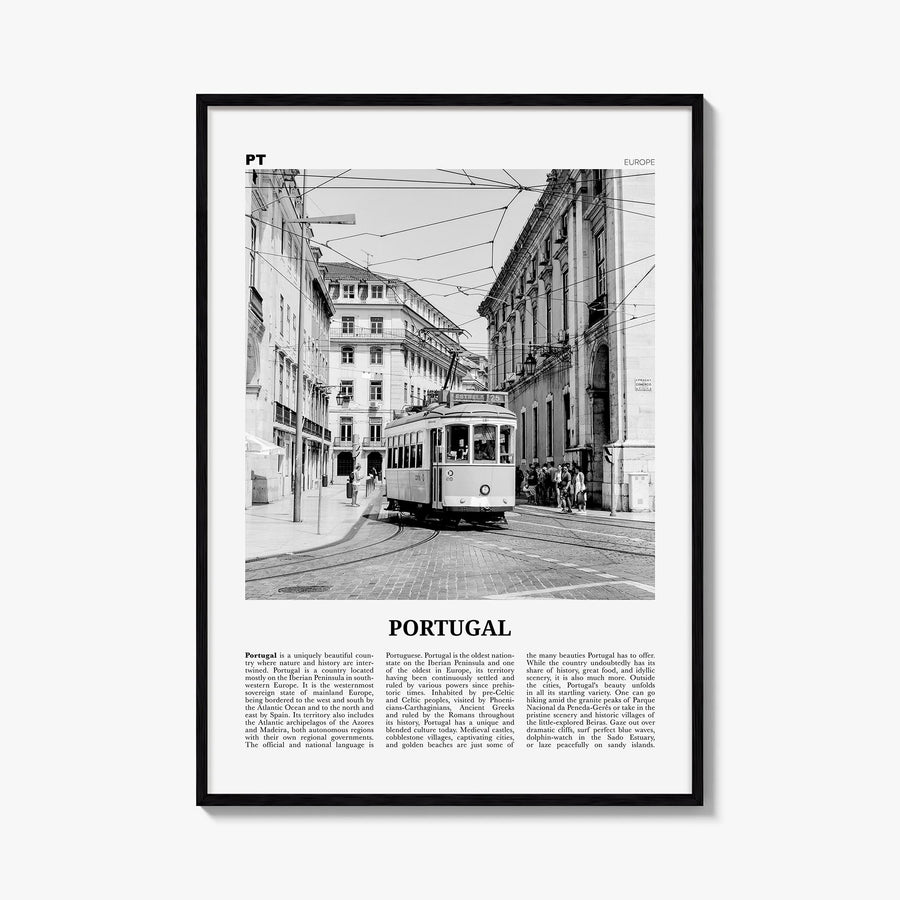 Portugal no. 2 black & white newspaper poster of Europe – vertical wall art, unframed print shown in interior mockup