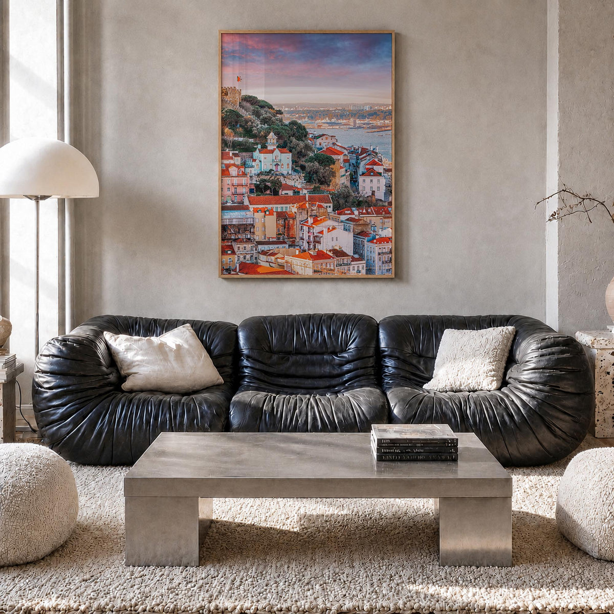 Portugal no. 2 colorful photo poster of Europe – vertical wall art in natural wood frame, hanging on wall