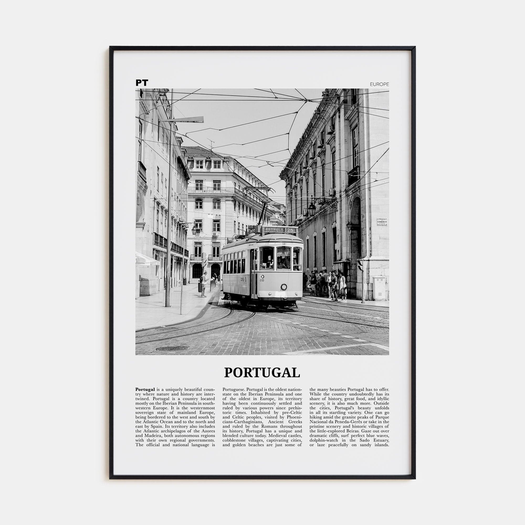 Portugal No 2 Poster Black Metal / 8x12 in Nbourhood Travel B&W Poster