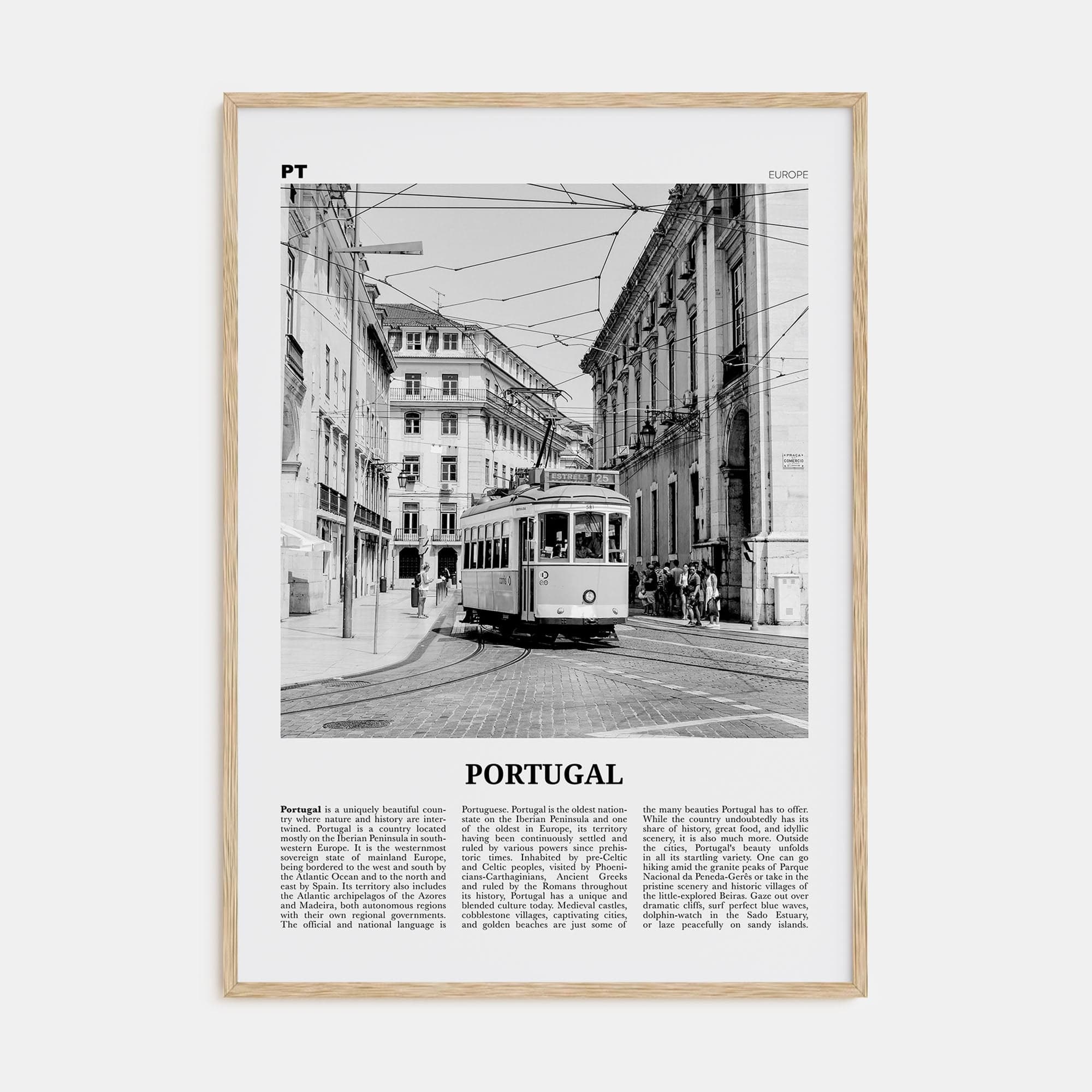 Portugal No 2 Poster Natural Wood / 8x12 in Nbourhood Travel B&W Poster