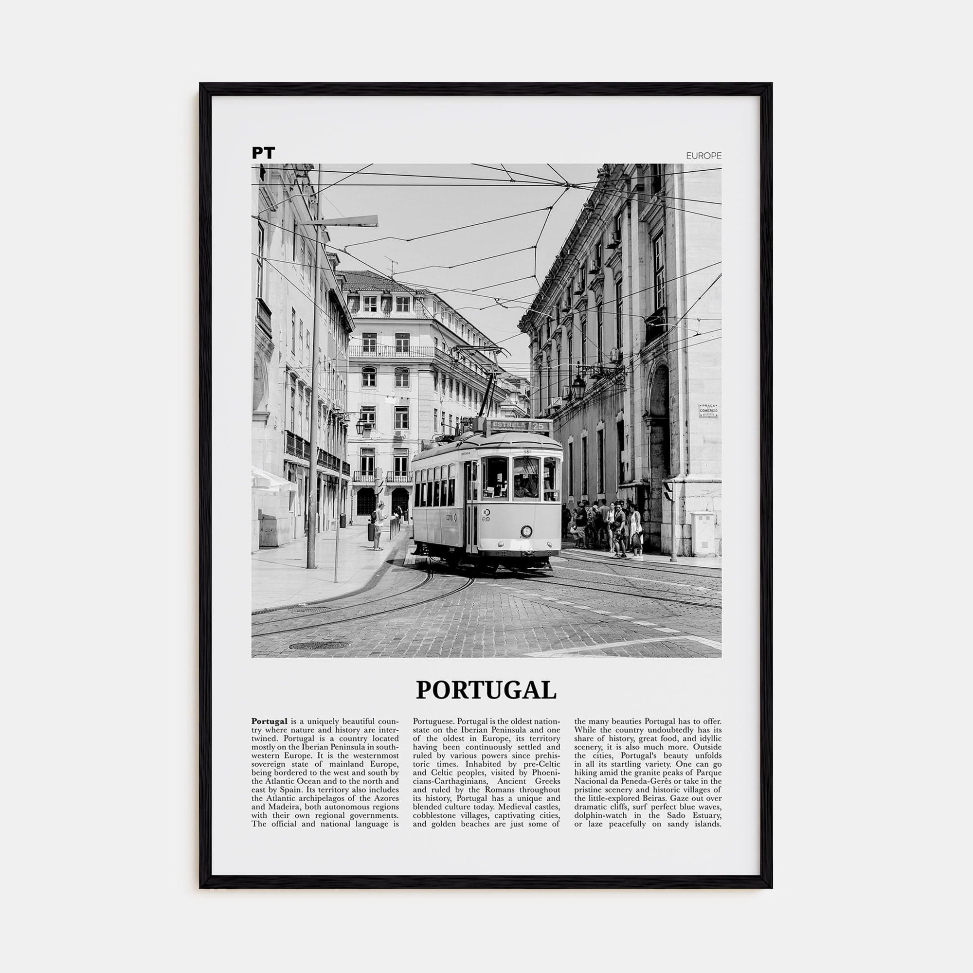 Portugal No 2 Poster Black Wood / 8x12 in Nbourhood Travel B&W Poster