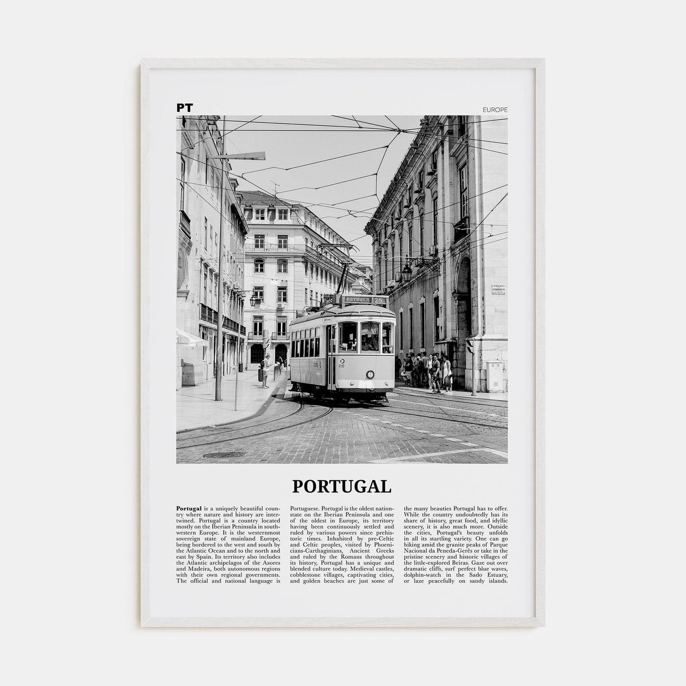 Portugal No 2 Poster White Wood / 8x12 in Nbourhood Travel B&W Poster