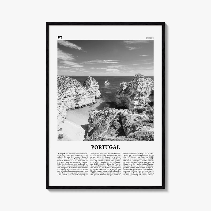 Portugal no. 3 black & white newspaper poster of Europe – vertical wall art, unframed print shown in interior mockup