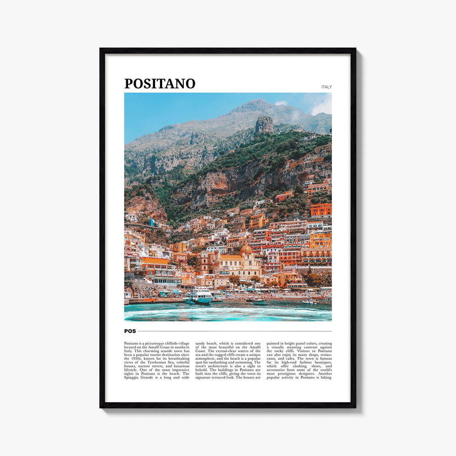 Positano no. 1 colorful travel poster of Italy – vertical wall art, unframed print shown in interior mockup