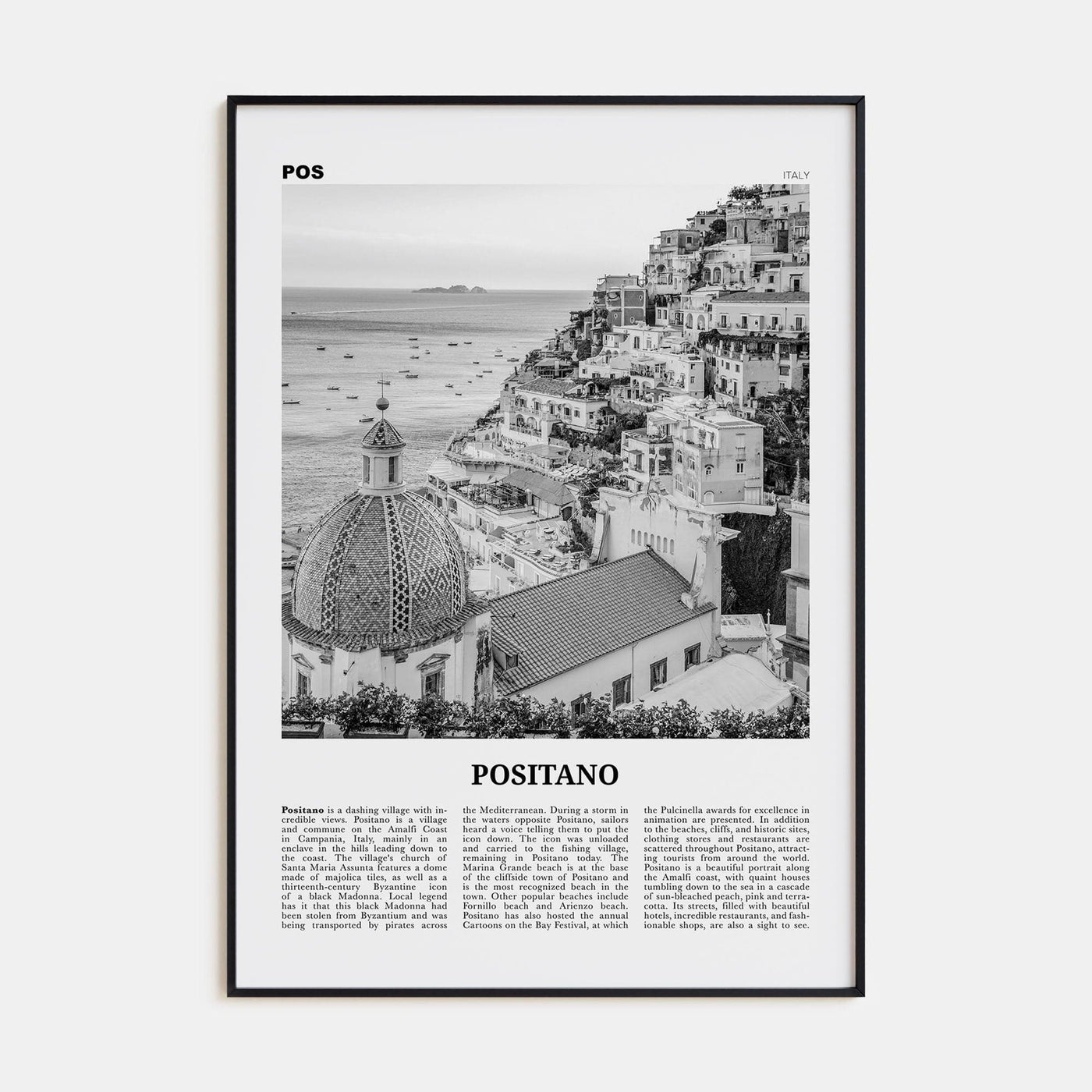 Positano No 1 Poster Black Metal / 8x12 in Nbourhood Travel B&W Poster