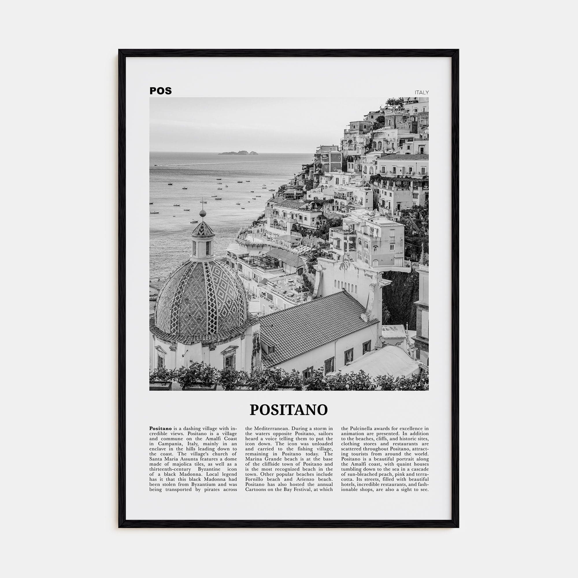 Positano No 1 Poster Black Wood / 8x12 in Nbourhood Travel B&W Poster