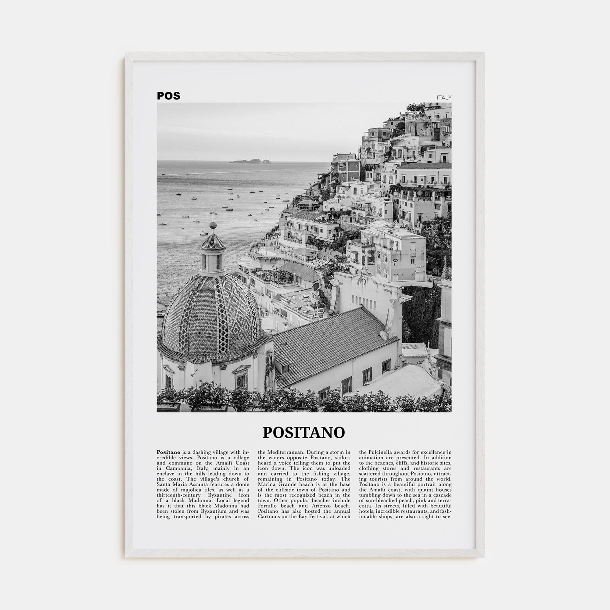 Positano No 1 Poster White Wood / 8x12 in Nbourhood Travel B&W Poster