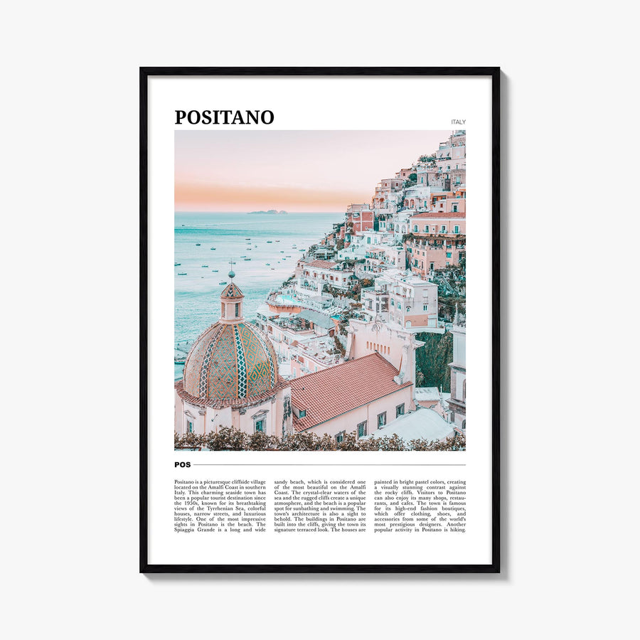 Positano no. 2 colorful travel poster of Italy – vertical wall art, unframed print shown in interior mockup